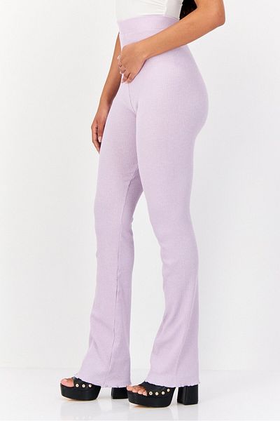 DeFacto Women Regular Fit Ribbed Flare Leg Pants, Purple