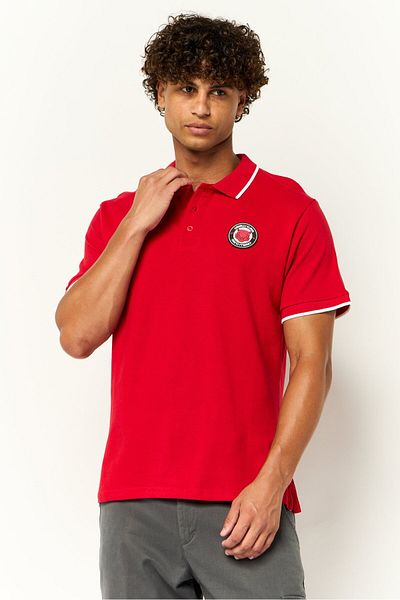 Cavalli Class Men Regular Fit Short Sleeve Brand Logo Polo Shirt, Red