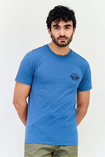 Dockers Men Round Neck Short Sleeve Brand Logo T-Shirt, Slate Blue
