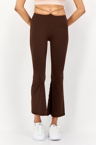aerie Women Short Solid Strappy Flare Pants, Brown