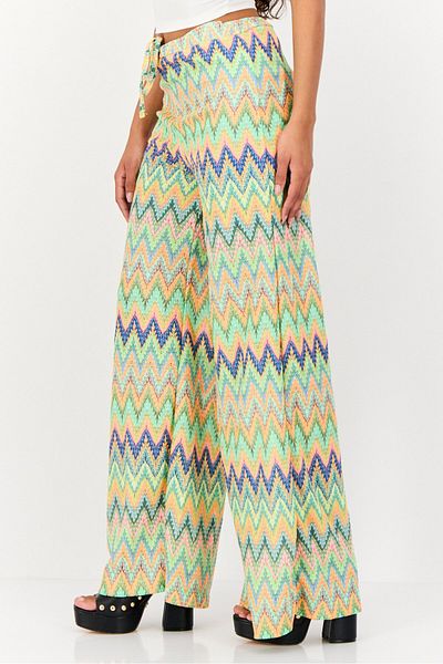 Koton Women Regular Fit Chevron Print Wide Leg Pants, Multicolor