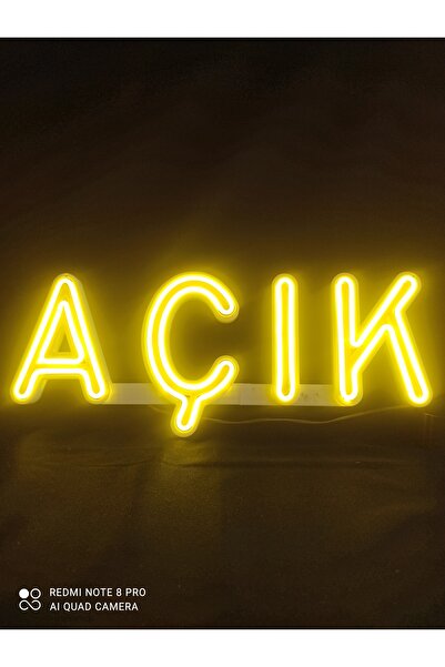 Neon AÇIK Yazılı LED Tabela – Sarı Işık – 37x15 cm – Dükkan ve Kafe İçin Işıklı Dekor