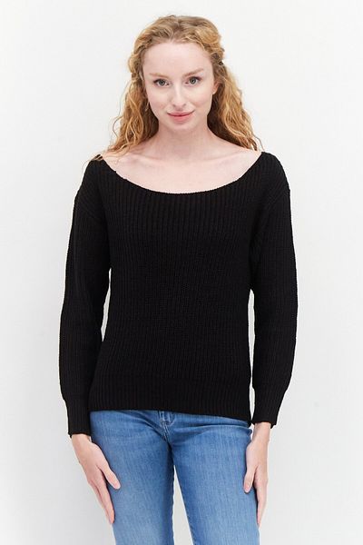 BOOHOO Women Boat Neck Crochet Sweaters, Black
