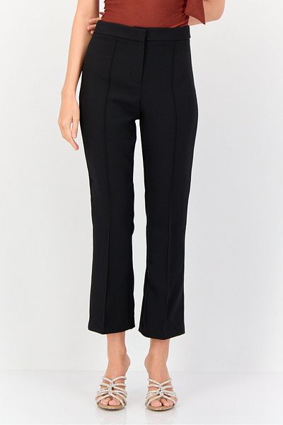 Koton Women Regular Fit Solid Cropped Pants, Black