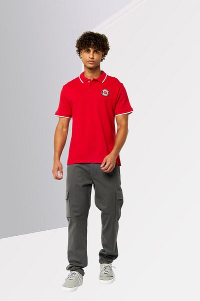 Cavalli Class Men Regular Fit Short Sleeve Brand Logo Polo Shirt, Red