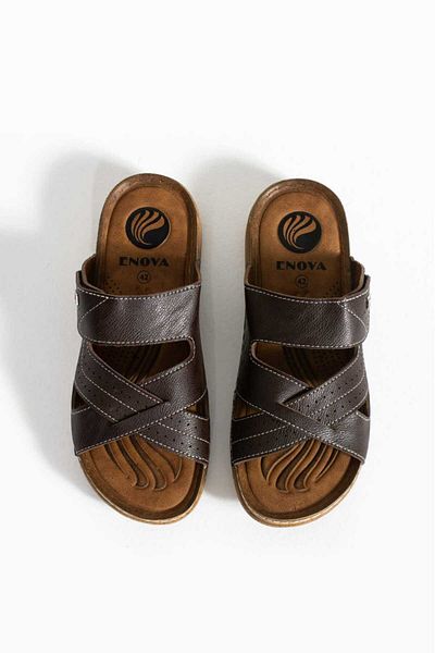 Preux Men's Leather (Artificial) Orthopedic Velcro Adjustable Stitched Comfortable Stylish Inside-Out Men's Slippers