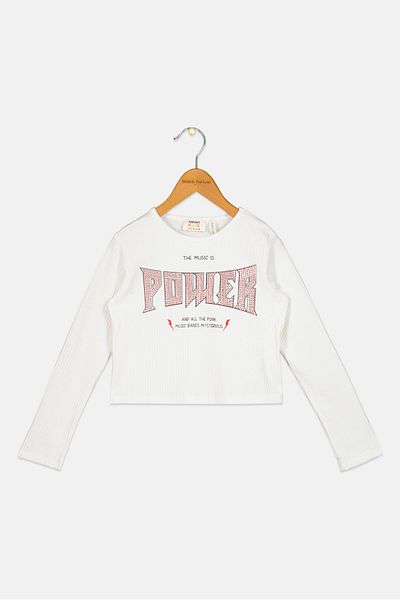 Koton Kids Girl Textured Long Sleeve Top, Off white