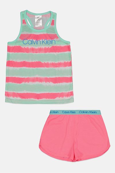 Calvin Klein Kids Girl 2 Pieces Yarn Dyed Sleeveless Tank Top and Shorts Set, Multicolor