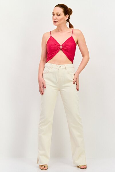 Sinsay Women Keyhole Sleeveless Metallic Crop Top, Magenta