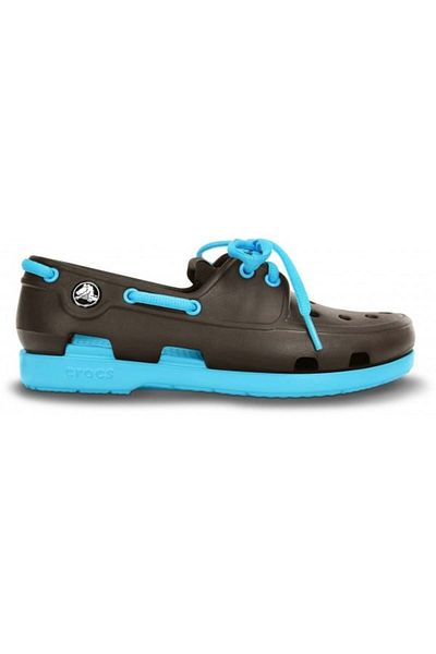 Crocs Kids' Beach Line Lace Boat Shoe 33-34 EU - J2 US Brown - Espresso/Electric Blue