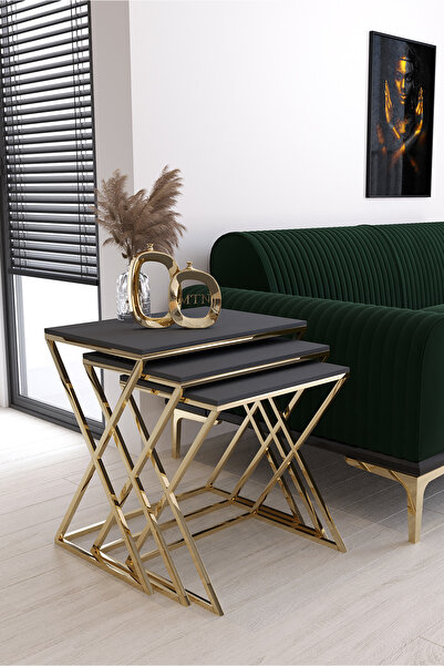 ysnn aksesuar ROYAL 3'LÜ KARE ZİGON GOLD KAPLAMA ANTRASİT MEMBRAN