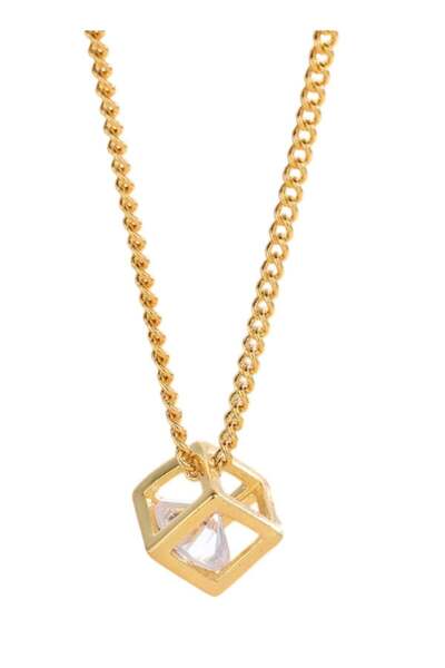 huitich Elegant Gold Color Tone Cube Pendant Necklace with Cubic Zirconia Accent