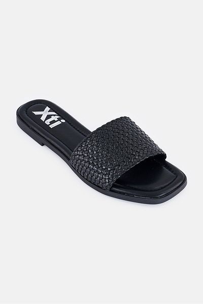 XTI صندل نسائي منسوج سهل الارتداء، أسود