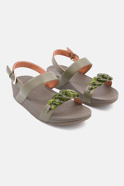 Fitflop Women Lottie Tortoise Shell Chain Adjustable Buckle Casual Sandal, Olive