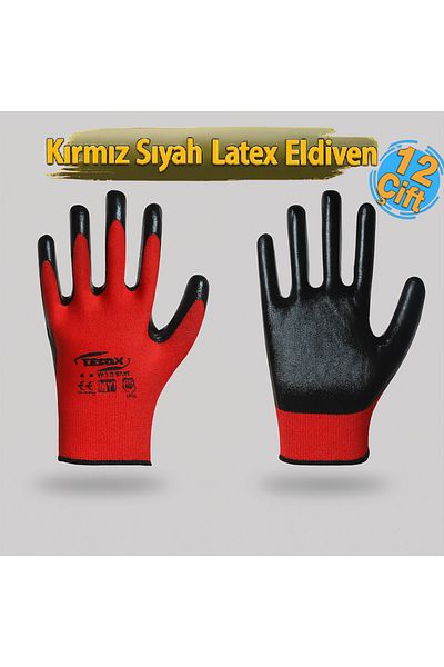 zimak El-100 Red Black Latex Gloves Size 10 (12 Pairs)