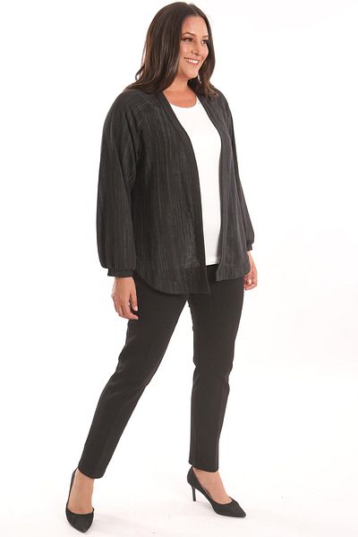 Metpoint Trend42Plus Large Size Fabric Striped Oversize Black Jacket with Elastic Sleeves