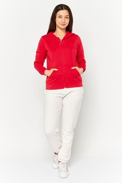 Buzz Women Hooded Solid Long Sleeves Sweatshirt, Red