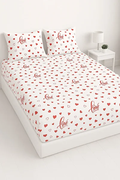 Felina Home مجموعة ملاءات مطاطية من القطن بنمط قلب