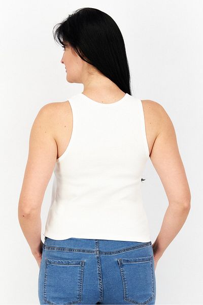 Sinsay Women Round Neck Sleeveless Printed Tank Top, Off White
