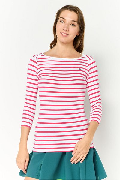 Tommy Hilfiger Women Crew Neck Long Sleeves Stripe Print T-Shirt, Multicolor