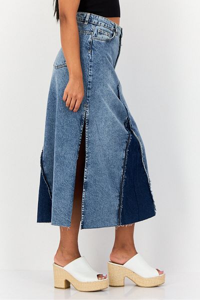 Don't Call Me Jennyfer Women Washed Denim Midi Skirt, Blue