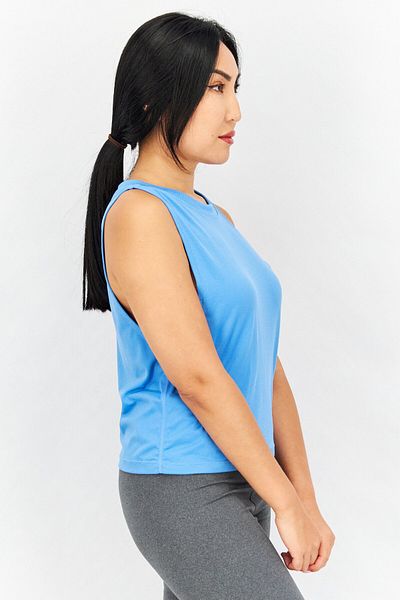Sinsay Gym Hard x Women Round Neck Sleeveless Plain Top, Blue