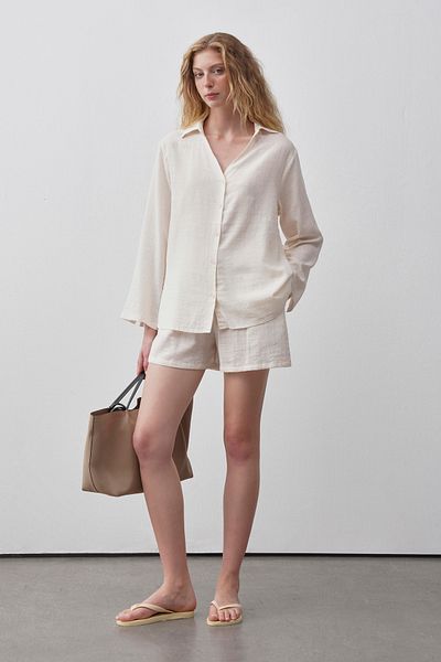 mathilda store Women's Ecru Leo Shirt Shorts Set