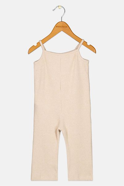 Koton Toddlers Girl Ribbed Sleeveless Jumpsuit, Beige