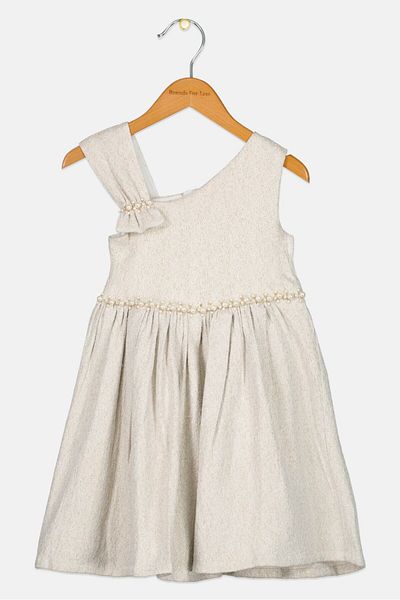 Willow & Whistle Toddlers Girl Metallic Party Dress, Beige