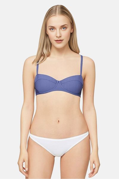 aerie Women Non Padded Textured Bikini Top, Blue