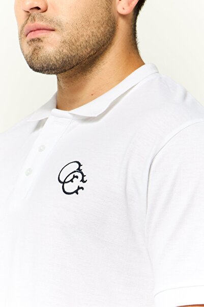 Cavalli Class Men Regular Fit Embroidered Logo Short Sleeves Polo Shirt, White