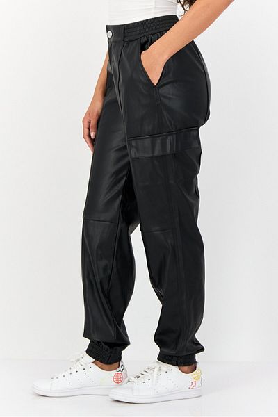 Don't Call Me Jennyfer Women Regular Fit Leather Cargo Pants, Black