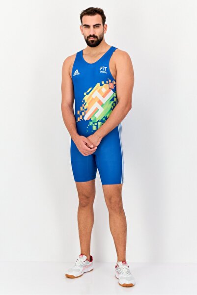 adidas قميص مصارعة رجالي رياضي بدون أكمام، أزرق