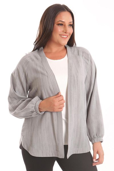 Metpoint Trend42Plus Large Size Fabric Striped Oversize Gray Jacket with Elastic Sleeves