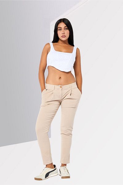 Harmont & Blaine Women Regular Fit Solid Chino Pants, Tan