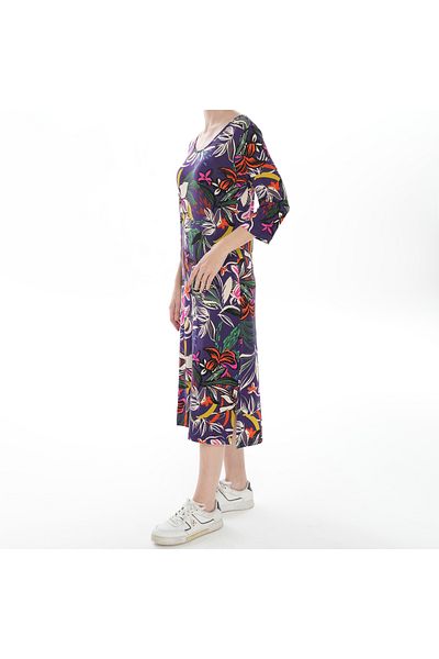ASN concept Women's Floral Patterned Purple Dress (with Plus Size Option)