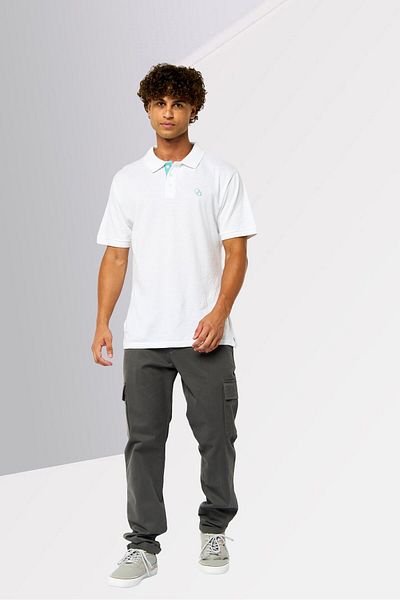 Cavalli Class Men Regular Fit Short Sleeve Brand Logo Polo Shirt, White
