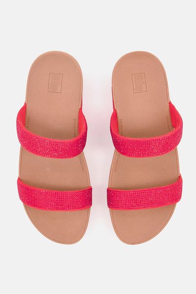 Fitflop Women Slip On Lottie Shimmer Crystal Slide, Passion Red