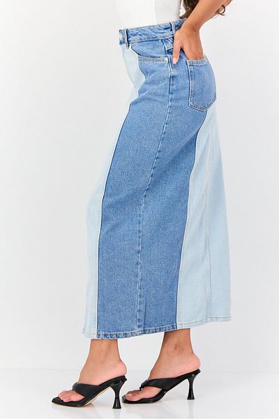 Don't Call Me Jennyfer Women Two Tone Washed Denim Maxi Skirt, Multicolor
