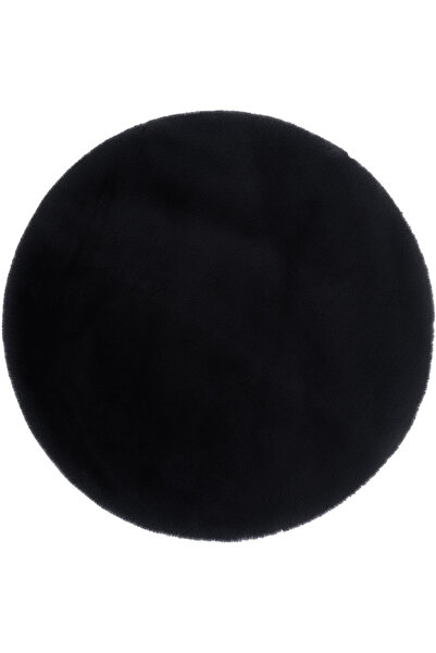 Cool Halı Siyah Yuvarlak Peluş Post Halı Yıkanabilir Kaymaz Tavşan Tüyü Kürk Pofuduk Yumuşak Pufy Banyo Halısı