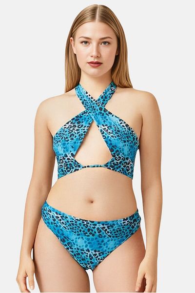BOOHOO Women Tropicana Cross Front Bikini Top, Multicolor