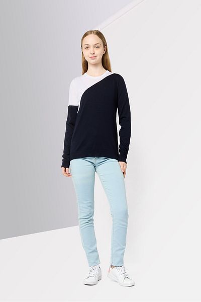 Harmont & Blaine Women Crew Neck Two-Tone Sweater, Navy
