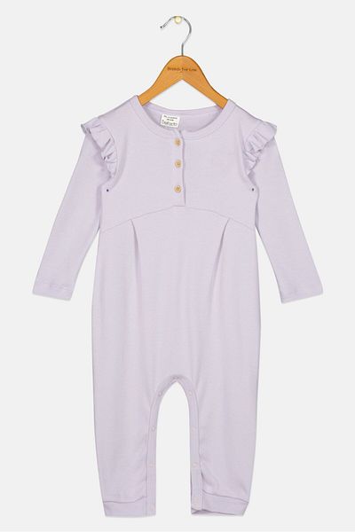 DeFacto Toddlers Girl Crew Neck Long Sleeves Solid Rompers, Light Purple