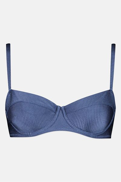 aerie Women Non Padded Textured Bikini Top, Blue