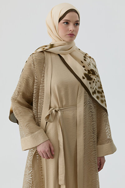 Tuğba Zebra Desen Abaya - Vizon