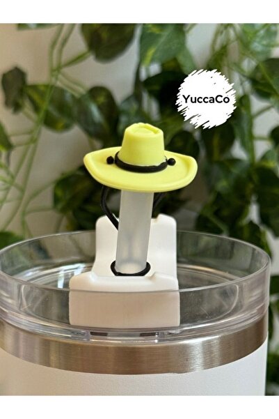 Bymarka Sarı Şapka Termos Pipet Kapağı/Şapkalı Pipet Süsü/Pipet Tıpası