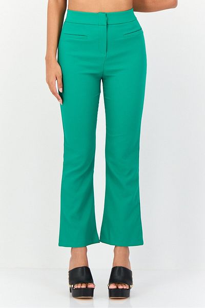 Koton Women Regular Fit Solid Flare Pants, Green