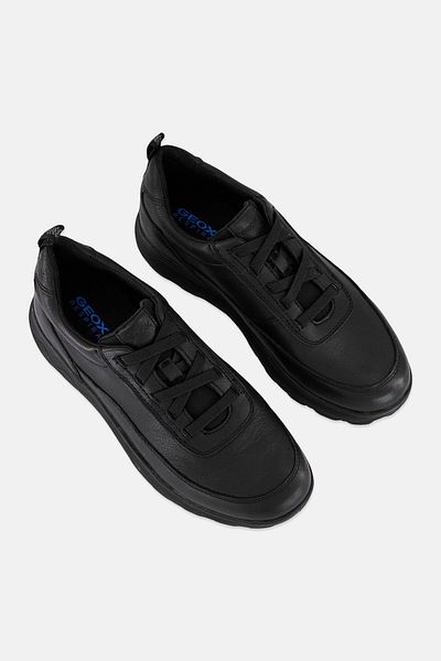 Geox Men U Spherica Tumbled Lace Up Casual Shoes, Black
