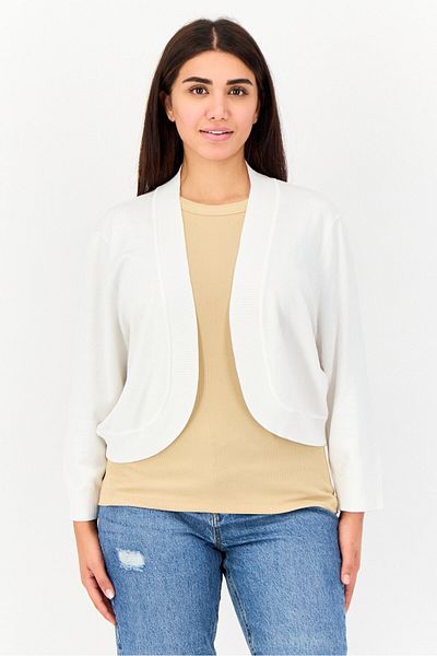 ISAAC MIZRAHI Women Split Neck Textured Cardigan, Ivory