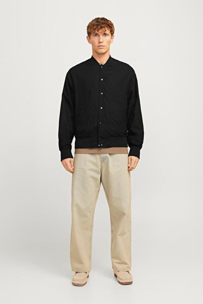 Jack & Jones Baseball Collar Ribbed Linen Blend Bomber Jacket - Ario